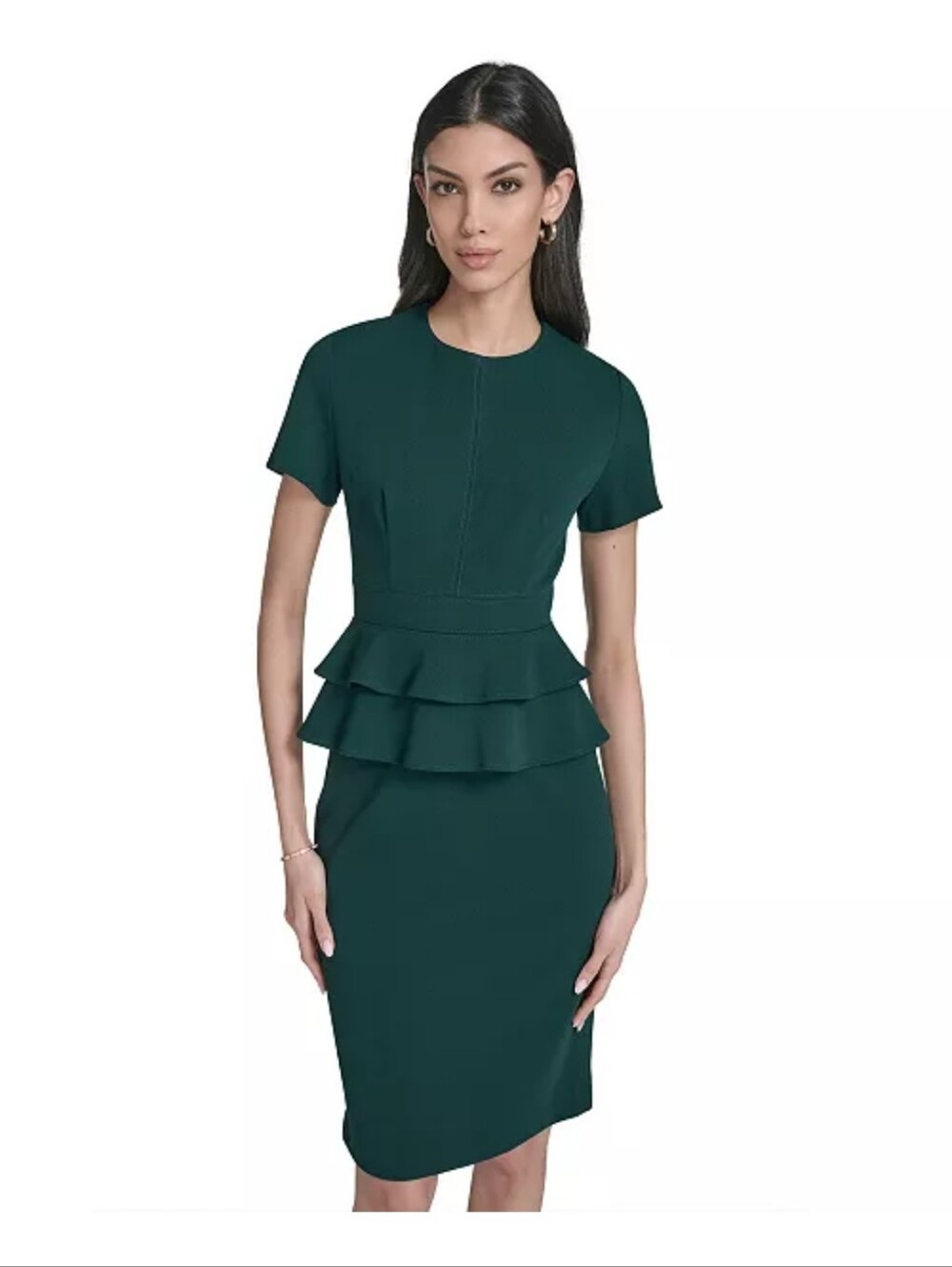 Calvin Klein NWT Size 10 Green Ruffle Peplum Sheath Dress $134 Workwear